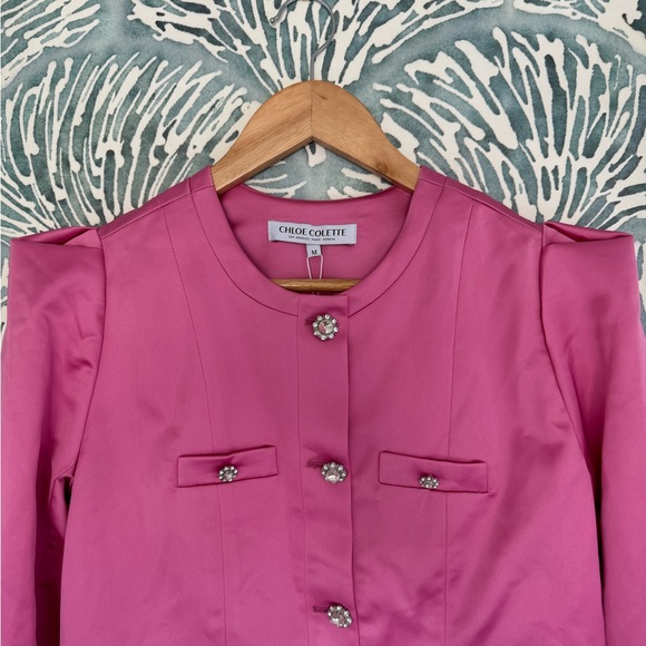 NWT Chloe Colette Jenny Mini Satin Skirt, Juliette Satin Jacket, and Madonna Top - Picture 4 of 11